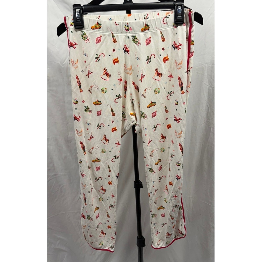 LAKE Women's Pima‎ Cotton Cropped White Christmas Print Pajama Pant Sz Small